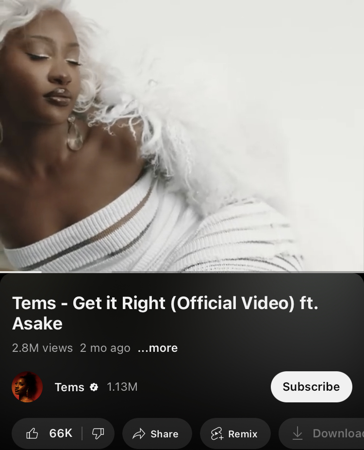 Get it Right Tems ft Asake (nigeria